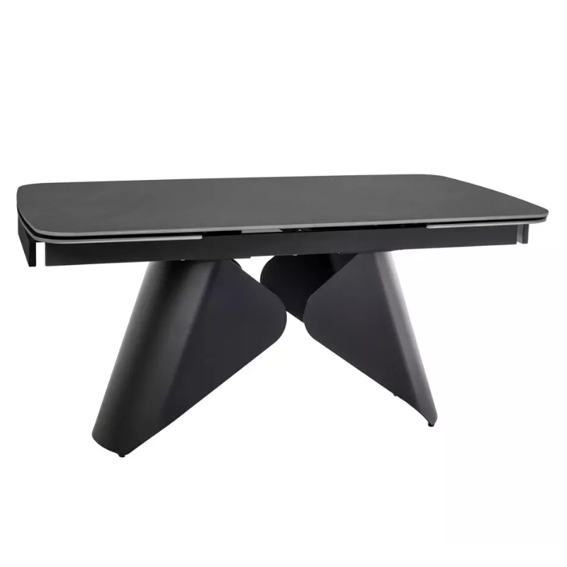 Table à manger extensible 160 + 80 cm, plateau en céramique noir mat ARMANDO
