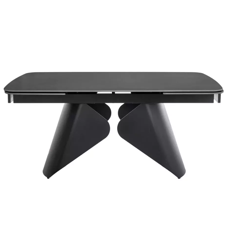Table à manger extensible 160 + 80 cm, plateau en céramique noir mat ARMANDO