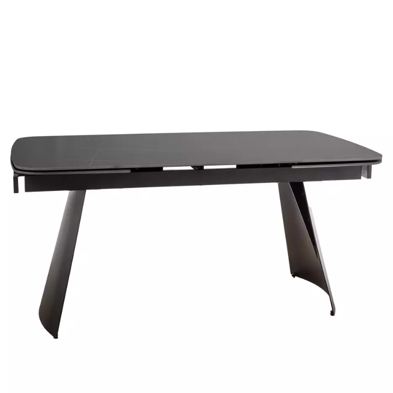 Table à manger extensible 160 + 80 cm, surface en céramique noir mat BACARDI