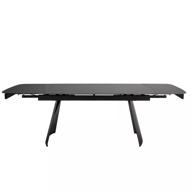 Table à manger extensible 160 + 80 cm, surface en céramique noir mat BACARDI