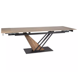 Table à manger extensible 180-240 cm, en céramique, métal noir mat et chêne GENESIS