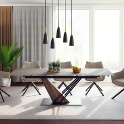 Table à manger extensible 180-240 cm, en céramique, métal noir mat et chêne GENESIS