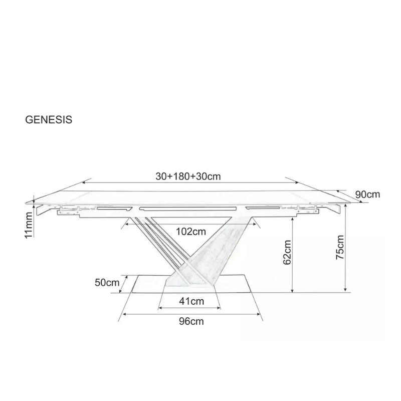 Table à manger extensible 180-240 cm, en céramique, métal noir mat et chêne GENESIS
