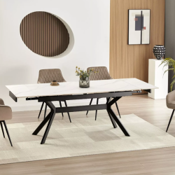 Table extensible 160 + 60 cm en céramique blanc mat - IMPERIA