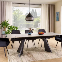 Table extensible 160 + 80 cm en céramique blanc mat - LACONI
