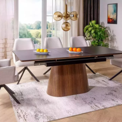 Table extensible 160 + 80 cm en céramique et bois noir mat - MONACO