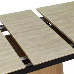 Table extensible 160 + 80 cm en céramique beige mat et chêne - MONACO