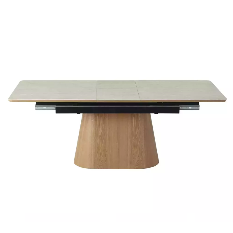 Table extensible 160 + 80 cm en céramique beige mat et chêne - MONACO