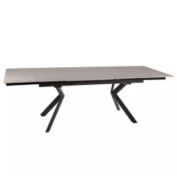 Table DELLA extensible 160 + 80 cm en céramique beige mat, pieds noirs