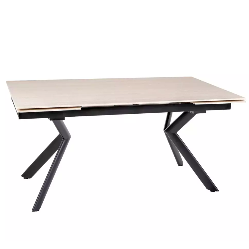 Table NORTON extensible 160 + 80 cm en céramique beige mat, pieds noirs