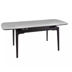 Table extensible 120 + 60 cm en céramique blanc brillant, structure bois - TOSINI