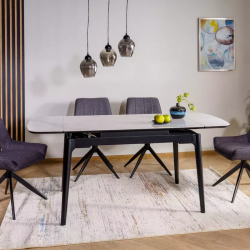 Table extensible 120 + 60 cm en céramique blanc brillant, structure bois - SENTOS