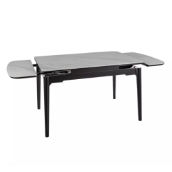 Table extensible 120 + 60 cm en céramique blanc brillant, structure bois - SENTOS