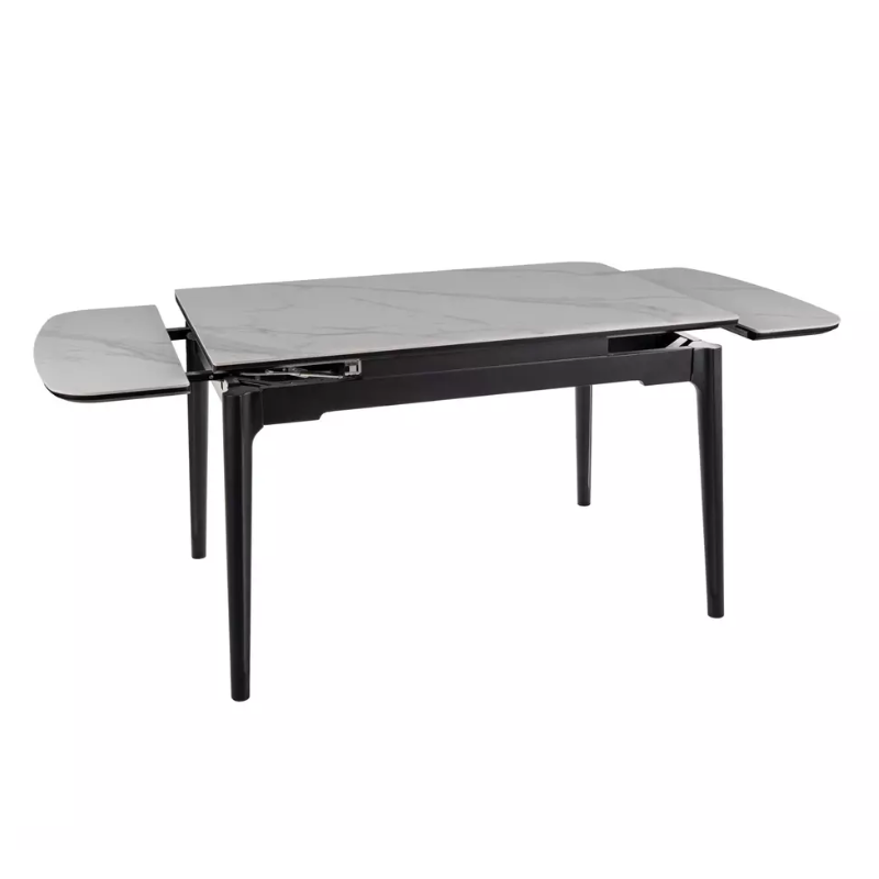 Table extensible 120 + 60 cm en céramique blanc brillant, structure bois - SENTOS