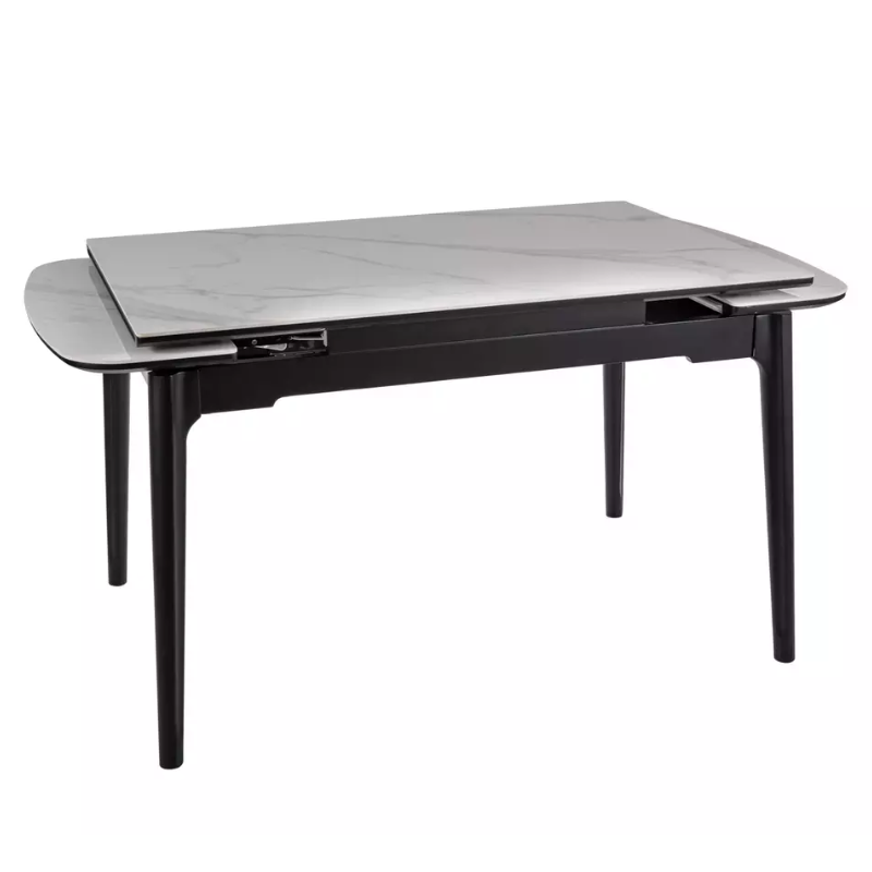 Table extensible 120 + 60 cm en céramique blanc brillant, structure bois - SENTOS