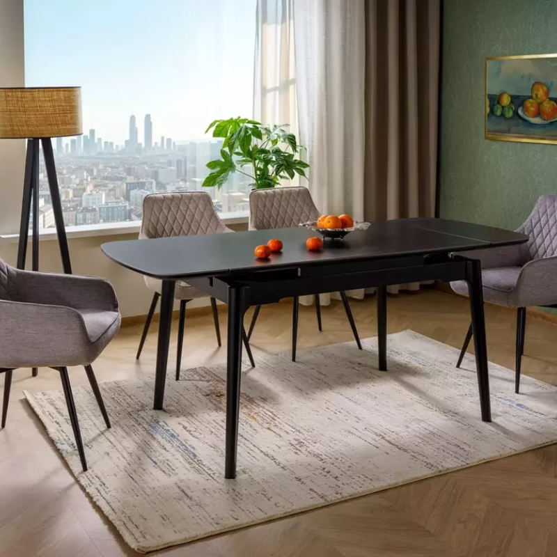 Table extensible 120 + 60 cm en céramique noir mat, structure bois - SENTOS