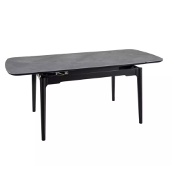 Table extensible 120 + 60 cm en céramique gris brillant, structure bois - TOSINI