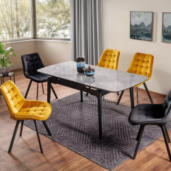 Table extensible 120 + 60 cm en céramique gris brillant, structure bois - SENTOS