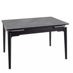 Table extensible 120 + 60 cm en céramique gris brillant, structure bois - SENTOS