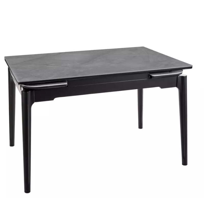 Table extensible 120 + 60 cm en céramique gris brillant, structure bois - SENTOS
