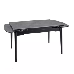 Table extensible 120 + 60 cm en céramique gris brillant, structure bois - SENTOS