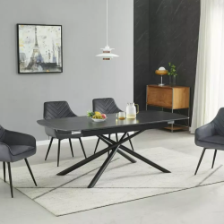 Table scandinave extensible 160 + 40 cm en céramique noir mat et métal - VECTOR