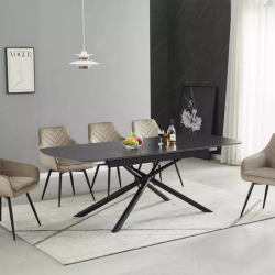Table scandinave extensible 180 + 40 cm en céramique noir mat et métal - VECTOR