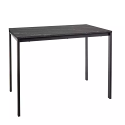 Table rectangulaire avec plateau effet marbre noir et pieds noirs - AMEL