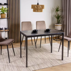 Table rectangulaire avec plateau effet marbre noir et pieds noirs - MARIO