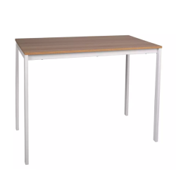 Table rectangulaire avec plateau effet chêne et pieds blancs - AMEL