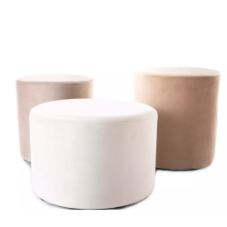 Pouf en velours rond beige DELI 43 x 32 cm