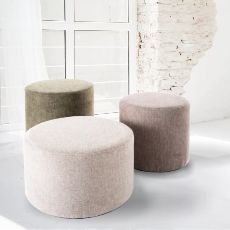 Pouf en tissu rond beige olive DAVI 33 x 36 cm