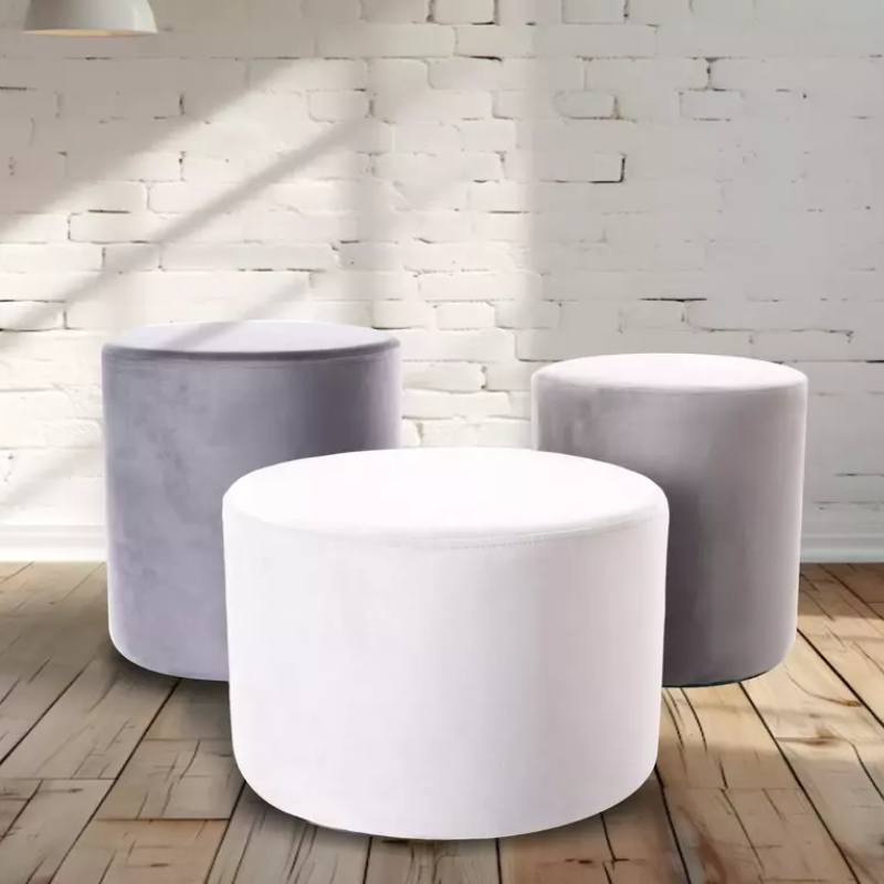 Pouf en velours rond gris foncé DELI 33 x 36 cm