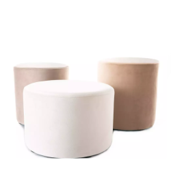 Pouf en velours rond beige DELI 33 x 36 cm