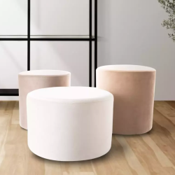 Pouf en velours rond beige foncé DELI 33 x 36 cm