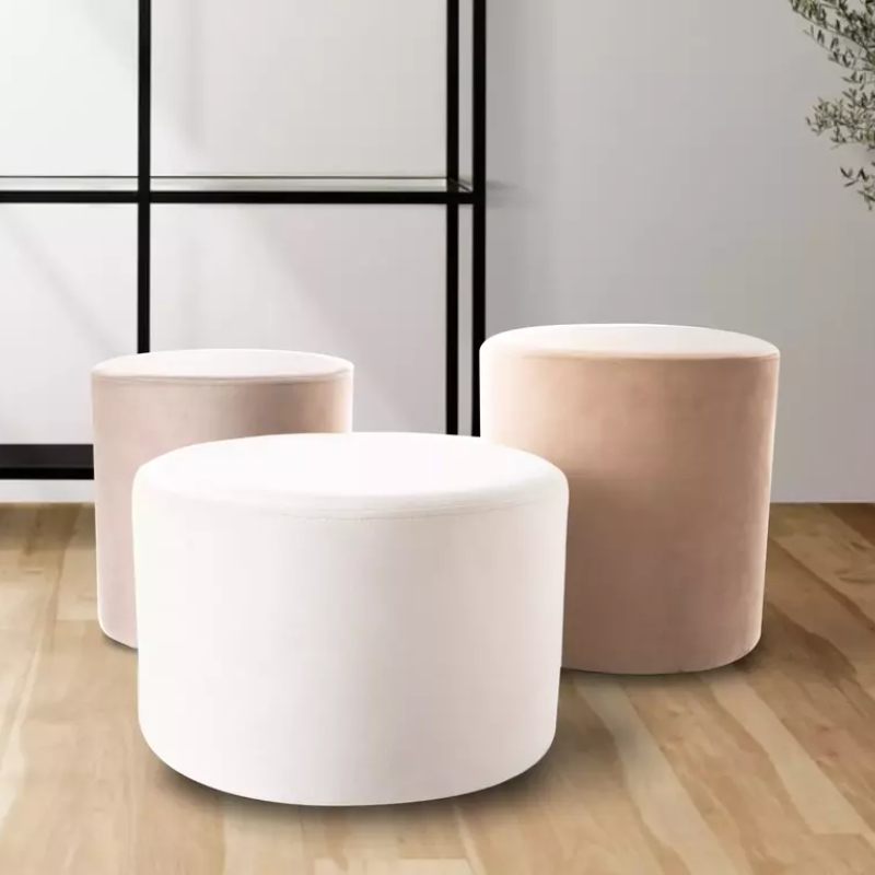 Pouf en velours rond beige foncé DELI 33 x 36 cm