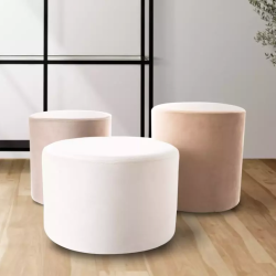 Pouf en velours rond beige clair DELI 43 x 32 cm