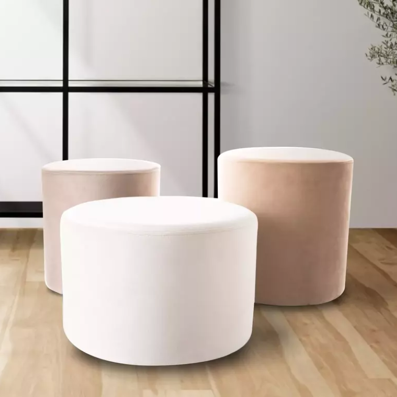 Pouf en velours rond beige clair DELI 43 x 32 cm