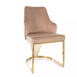 Chaise design en tissu velours beige avec structure en acier inoxydable doré RAFIN