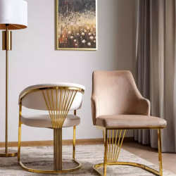 Chaise design en velours beige RAFIN - Élégance et confort