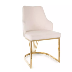 Chaise design en tissu velours beige clair avec structure en acier inoxydable doré RAFIN
