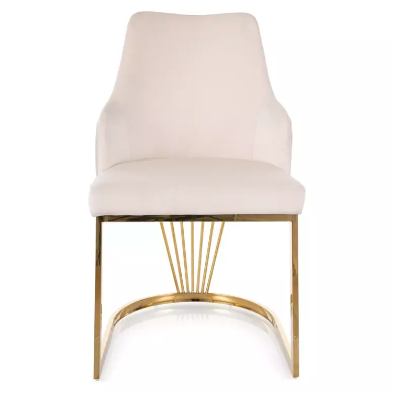 Chaise design en velours beige clair RAFIN - Structure dorée moderne