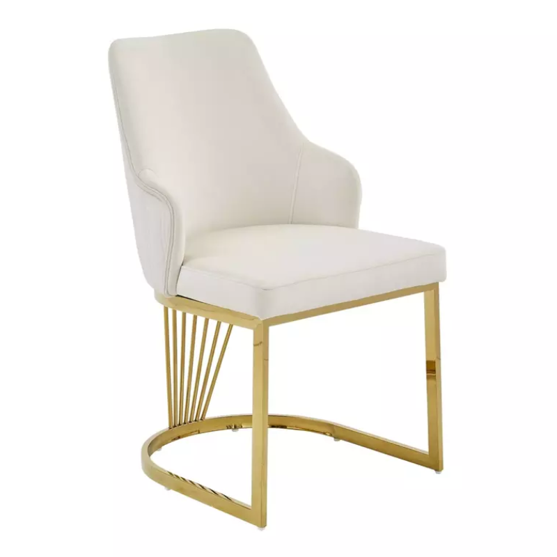 Chaise design en velours beige clair RAFIN - Structure dorée moderne