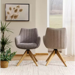 Chaise pivotante en tissu beige clair NOPE 2 - Structure bois élégante