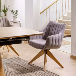 Chaise pivotante en tissu beige clair NOPE 2 - Structure bois élégante