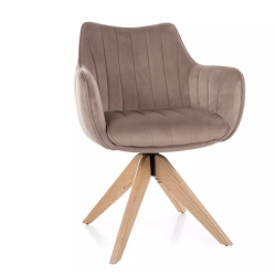 Chaise pivotante en tissu velours beige foncé, confortable avec structure en bois NOPE 2