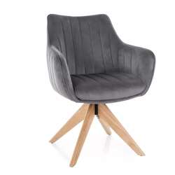 Chaise pivotante en tissu velours gris, confortable avec structure en bois NOPE