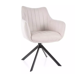 Chaise pivotante en tissu velours beige clair avec structure en métal noir mat NOPE