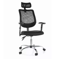 Chaise de bureau ergonomique noire LORES - Élégance et pieds argentés