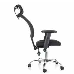 Chaise de bureau ergonomique noire LORES - Élégance et pieds argentés
